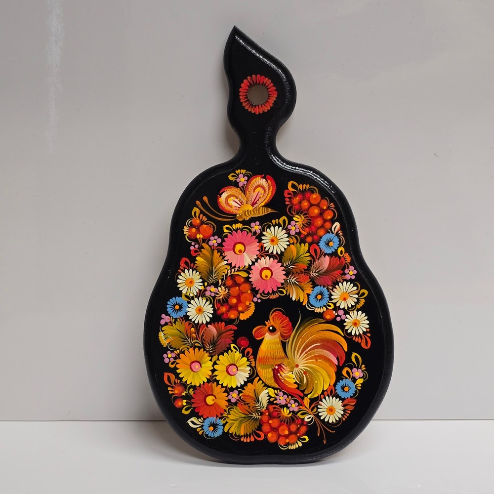 Petrykivka Rooster Floral Hand Painted Wood Cutting Board Wall Decor Country